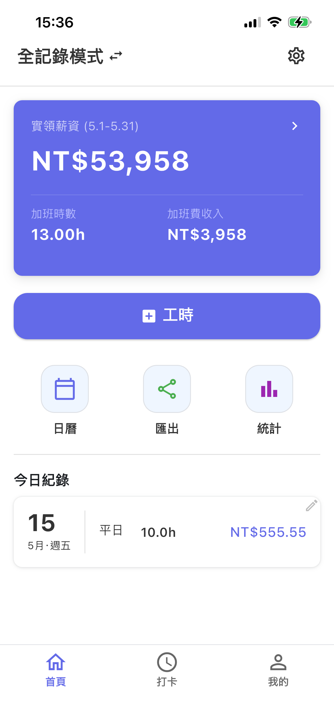 EasySalary 首頁:實領薪資與加班費總覽